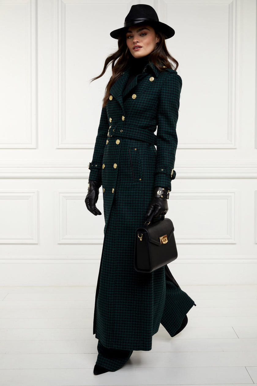 Full Length Marlborough Trench Coat (Emerald Houndstooth)