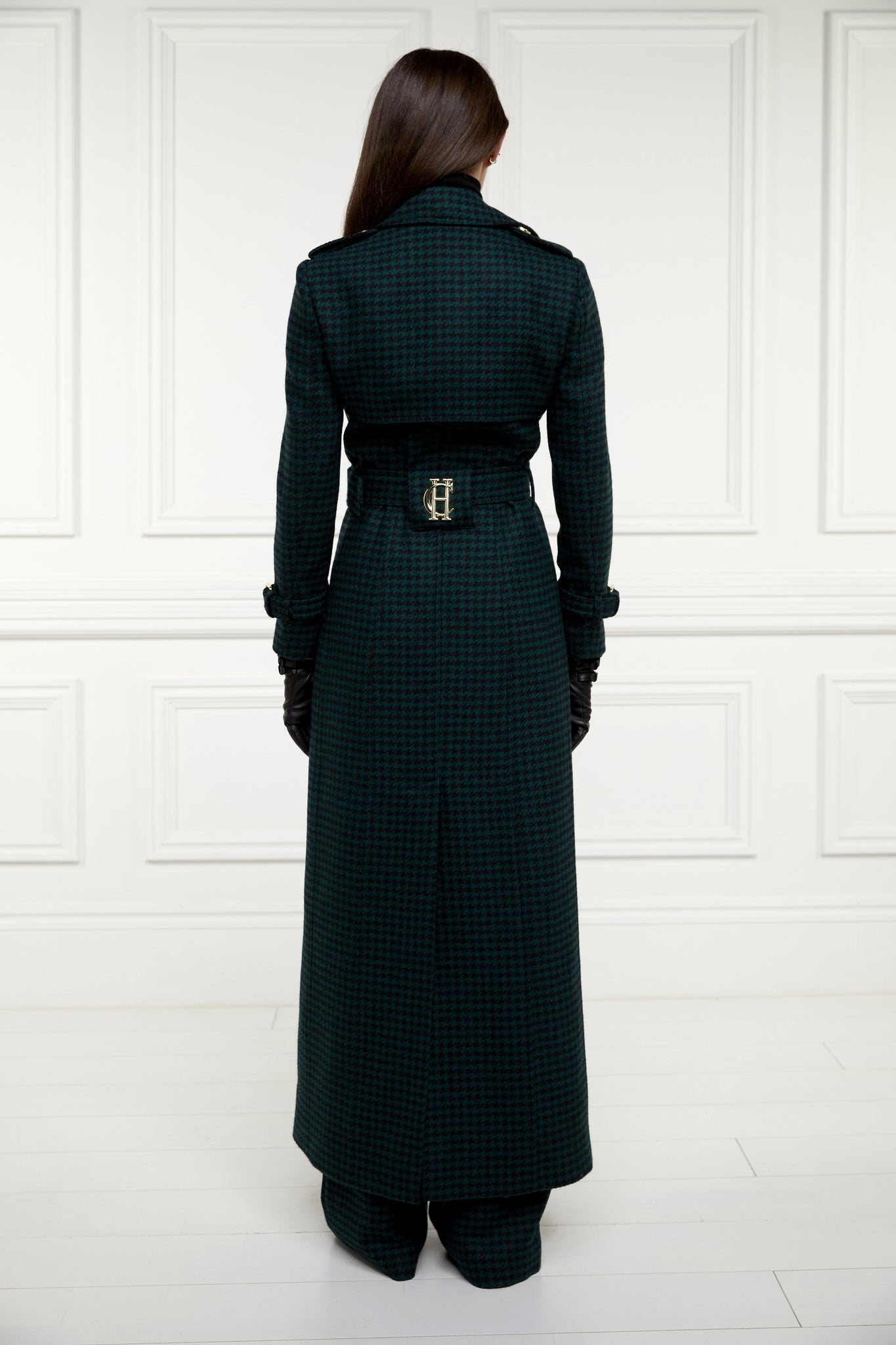 Full Length Marlborough Trench Coat (Emerald Houndstooth)