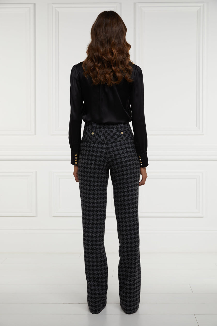 High Waisted Straight Trouser (Large Scale Charcoal Houndstooth)