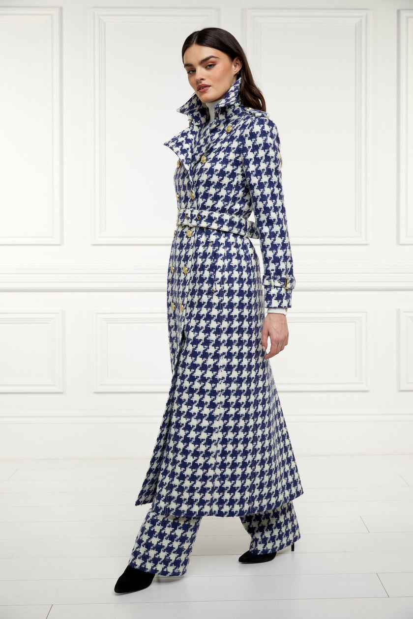 Full Length Marlborough Trench Coat (Large Scale Navy Houndstooth)