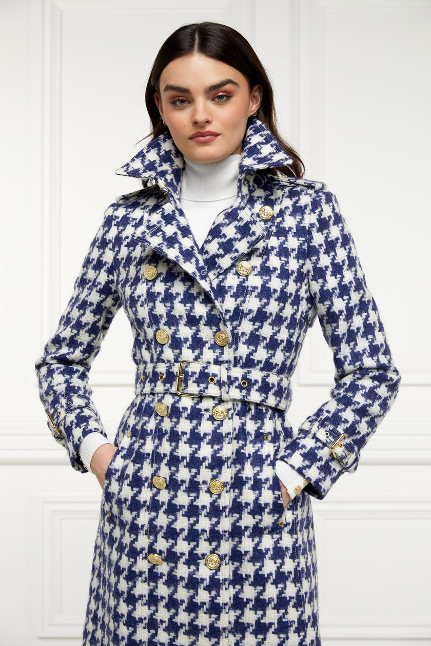 Full Length Marlborough Trench Coat (Large Scale Navy Houndstooth)