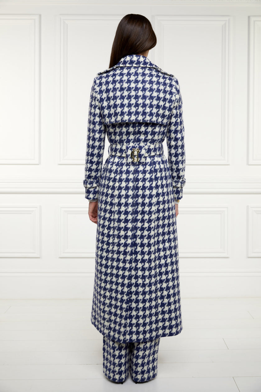 Full Length Marlborough Trench Coat (Large Scale Navy Houndstooth)