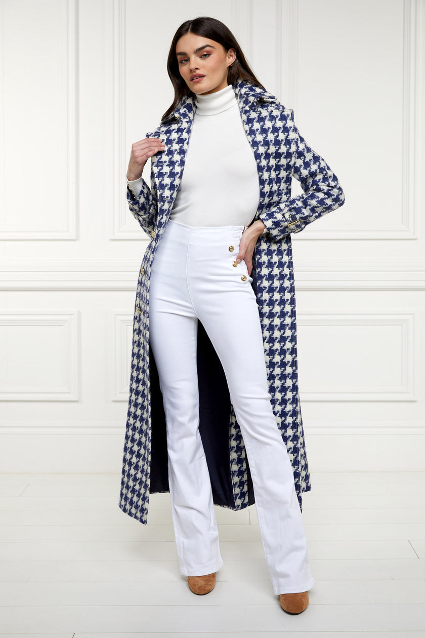 Full Length Marlborough Trench Coat (Large Scale Navy Houndstooth)