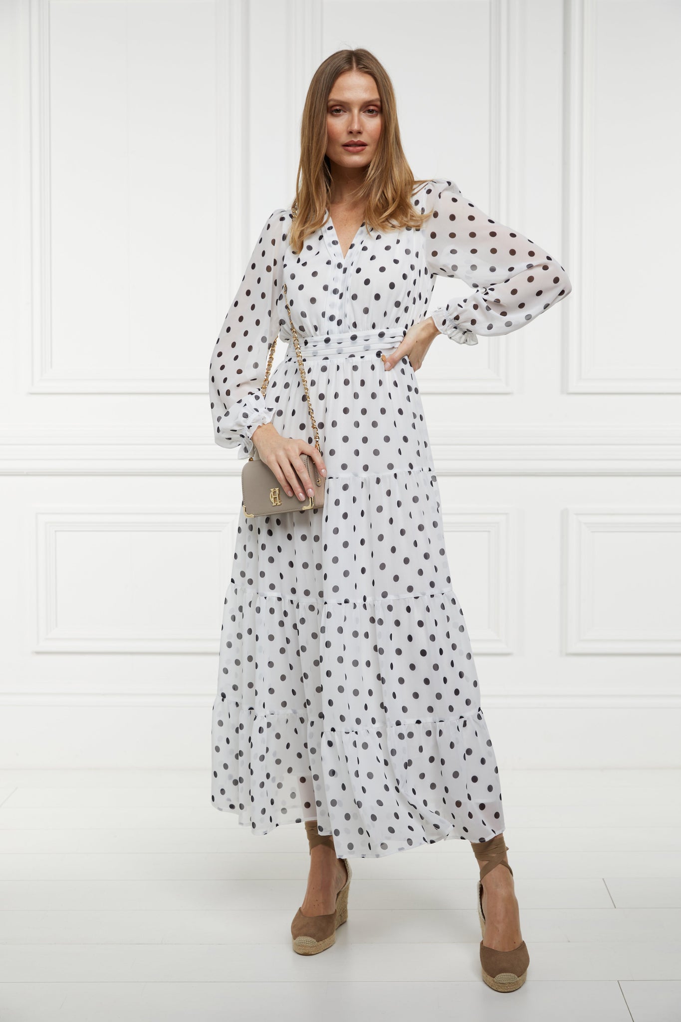 Bella Tiered Maxi Dress (White Black Polka Dot)