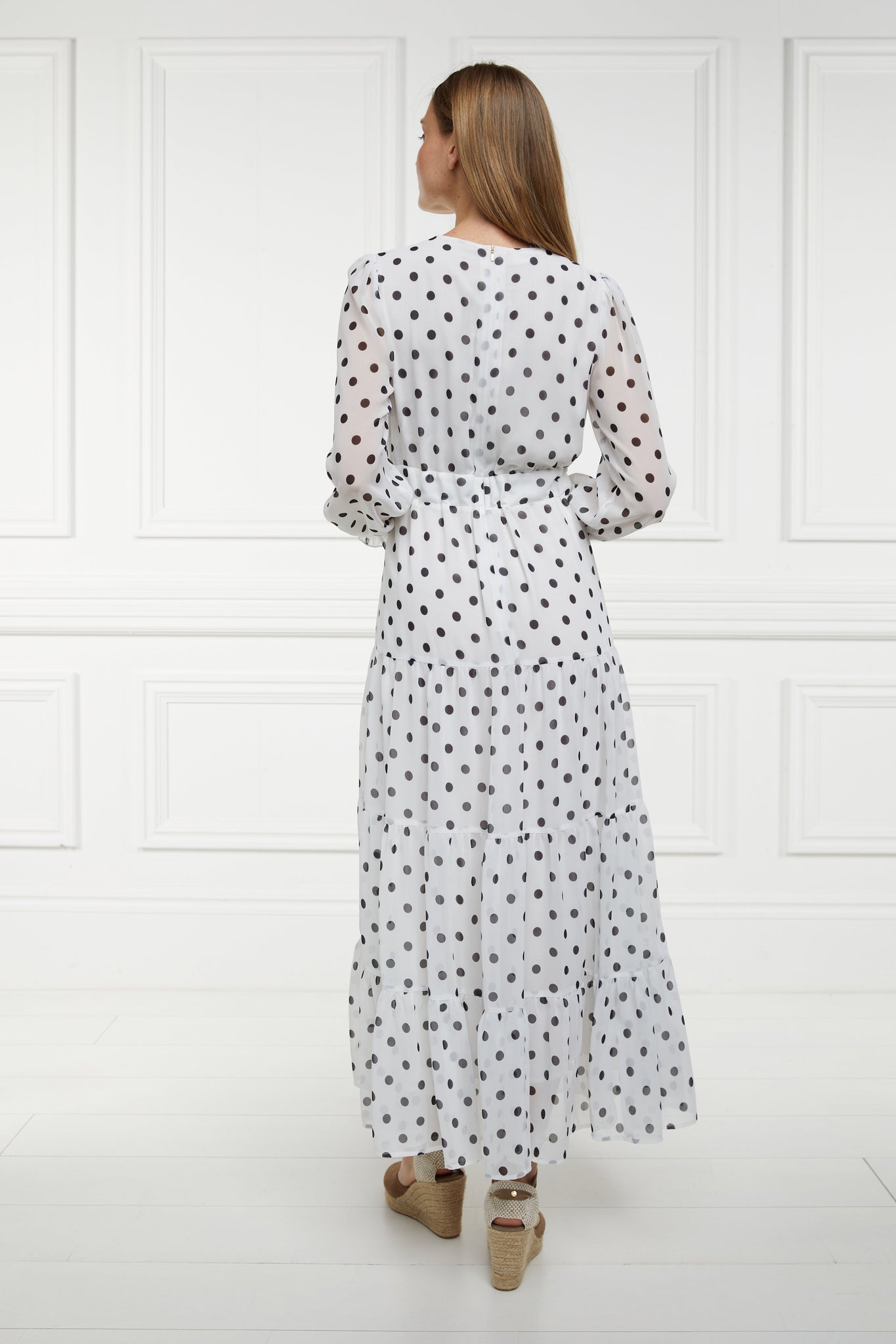 Bella Tiered Maxi Dress (White Black Polka Dot)