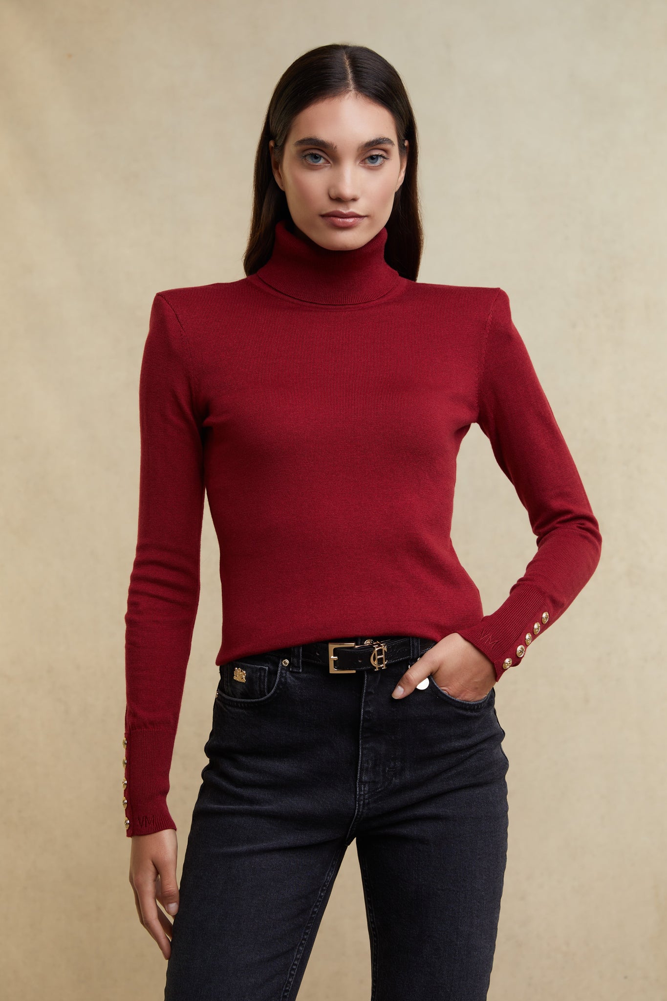 Victoria Cashmere Roll Neck (Berry)