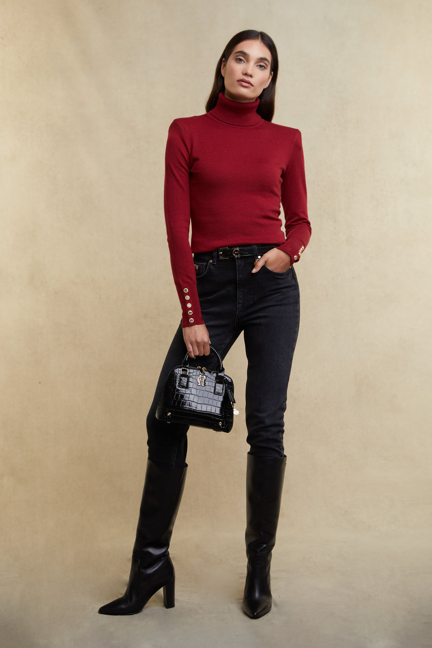 Victoria Cashmere Roll Neck (Berry)