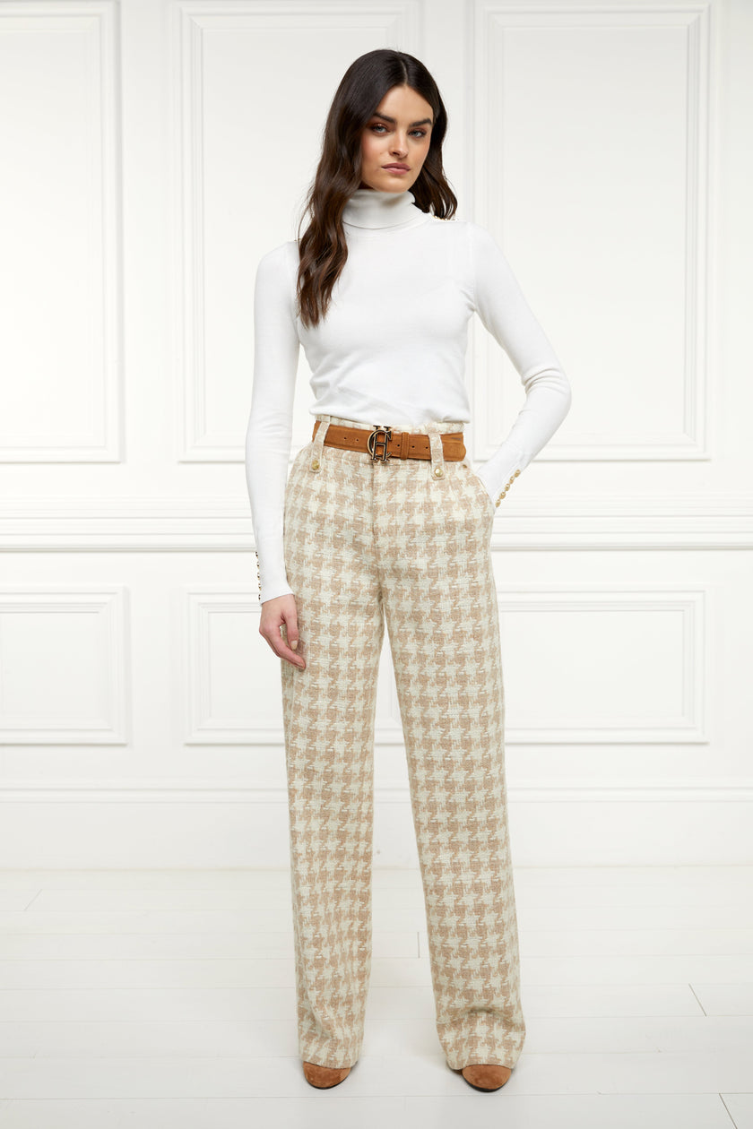 High Waisted Straight Trouser (Camel Houndstooth)