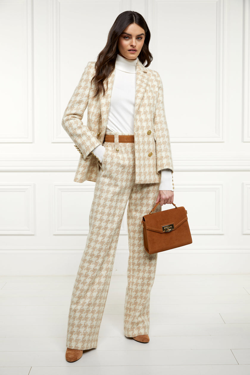 High Waisted Straight Trouser (Camel Houndstooth)