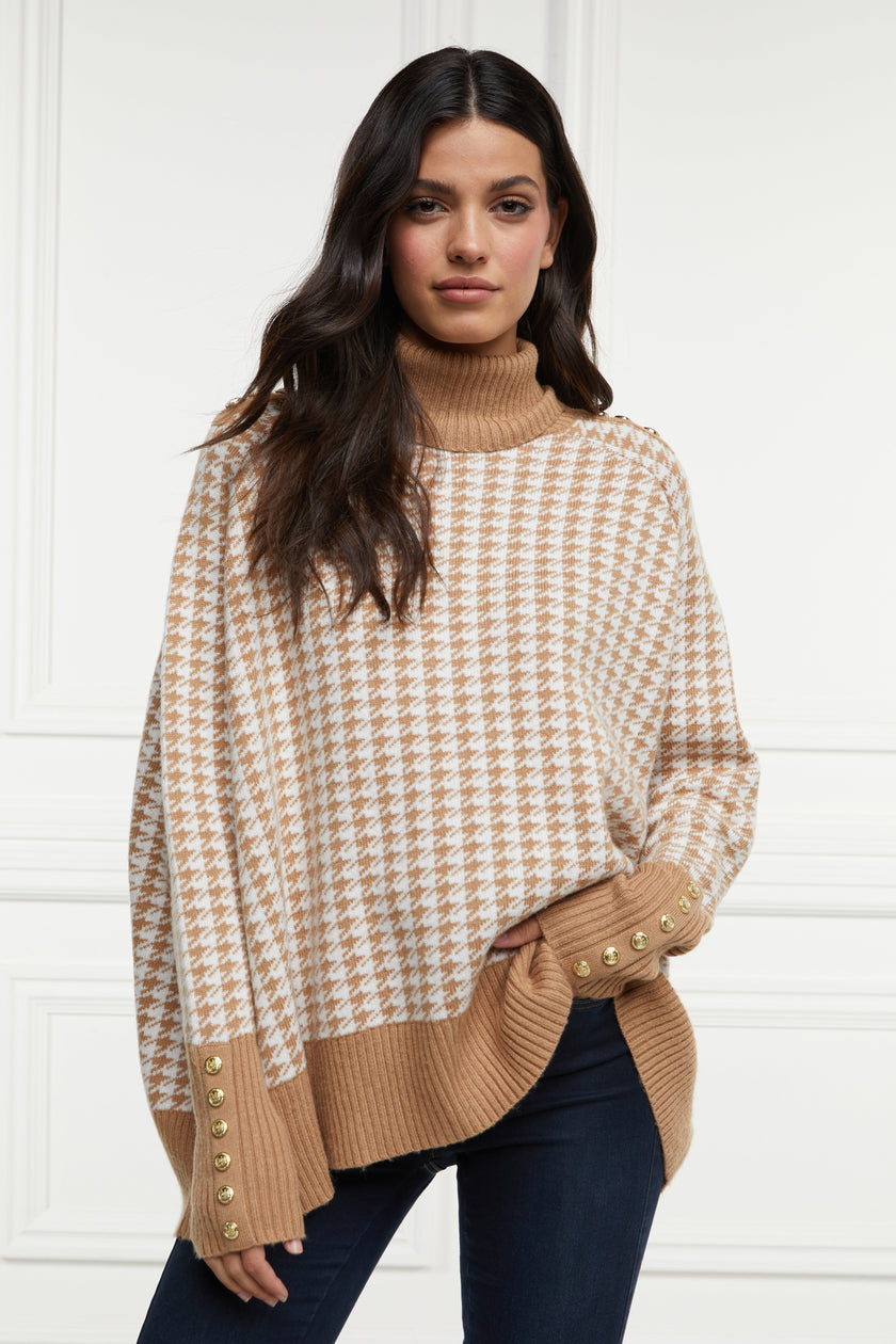 Kingsbury Cape Knit (Camel Houndstooth)