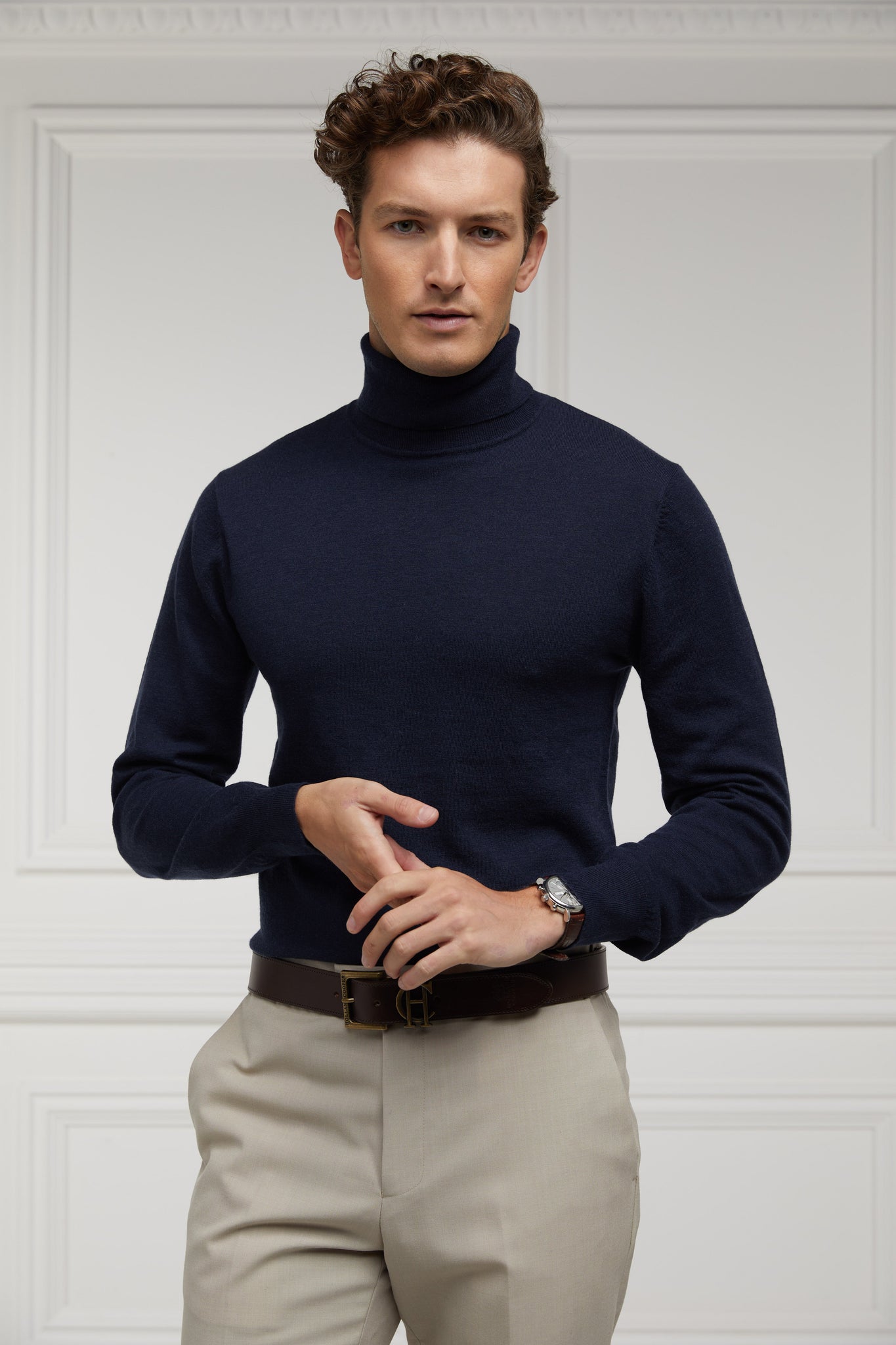 Fine Roll Neck Knit (Navy)