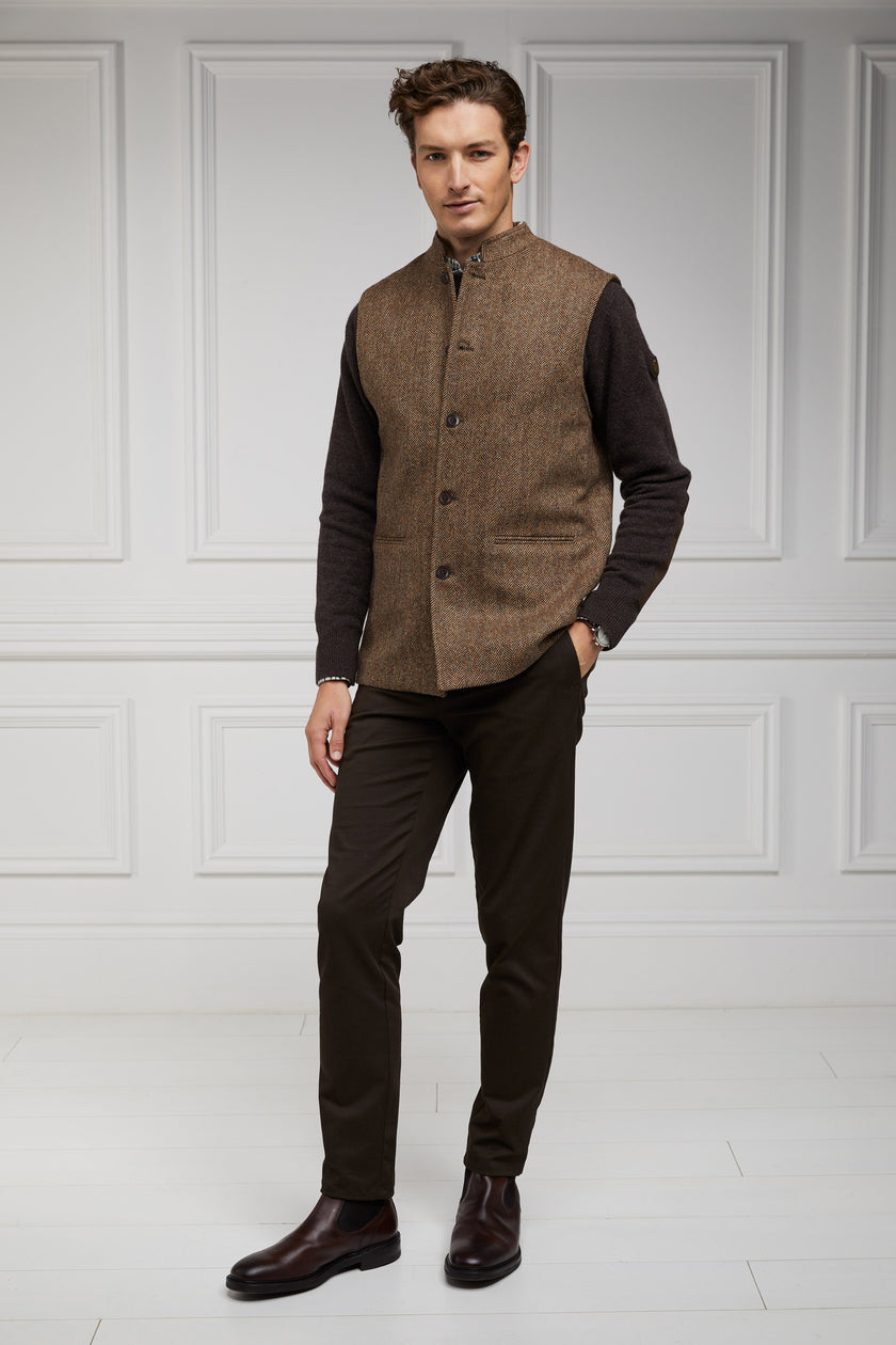 Nehru Gilet (Large Scale Brown Herringbone)