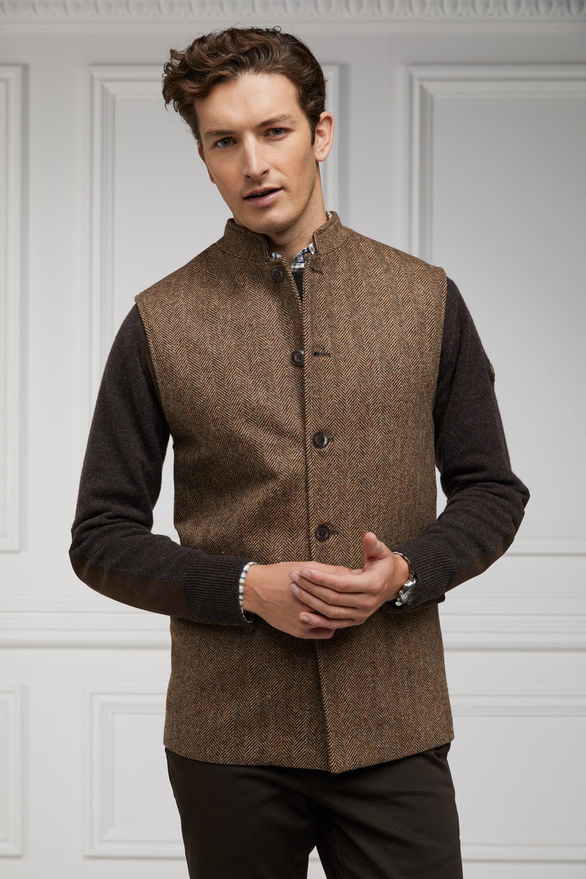 Nehru Gilet (Large Scale Brown Herringbone)