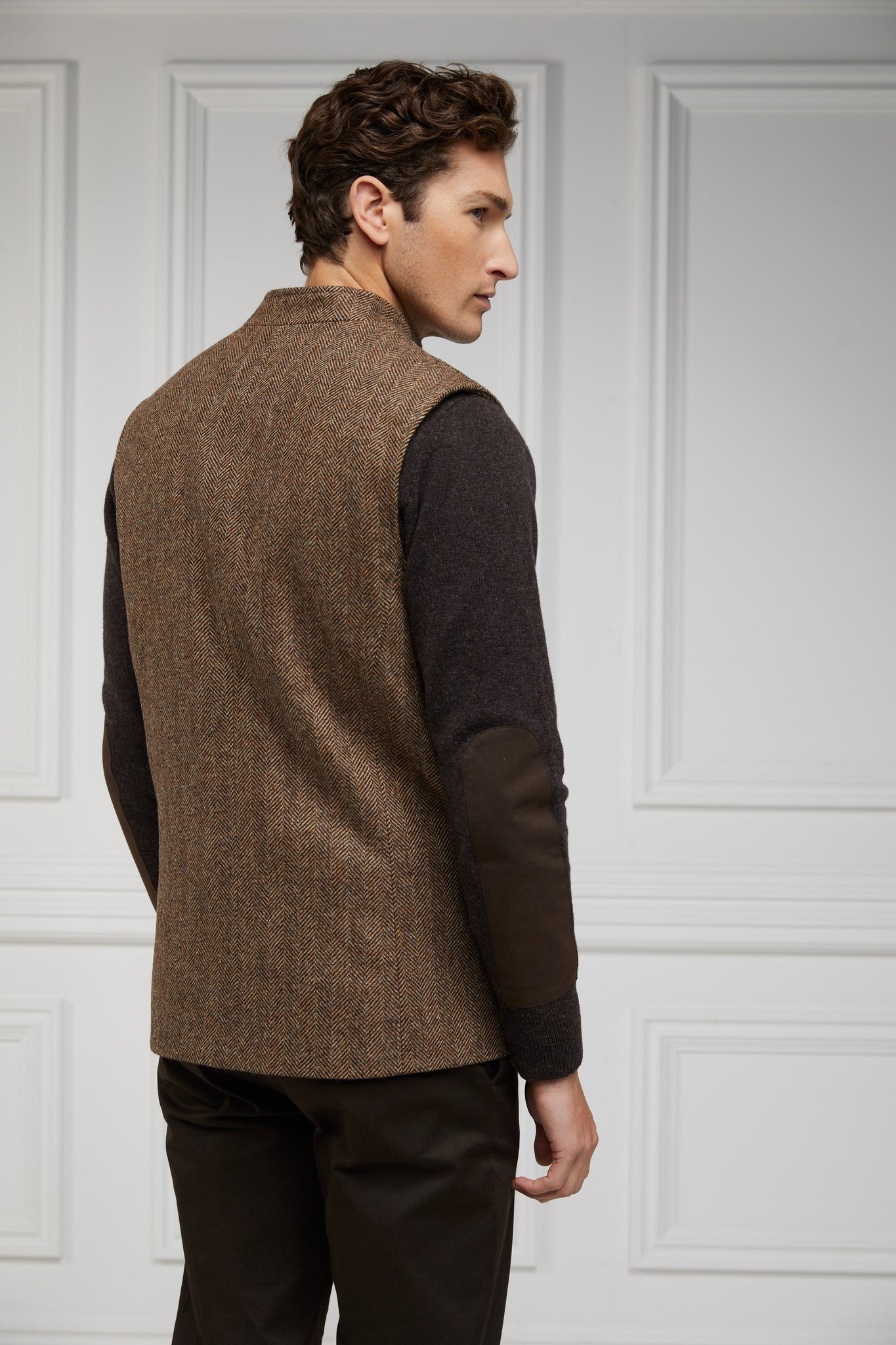 Nehru Gilet (Large Scale Brown Herringbone)