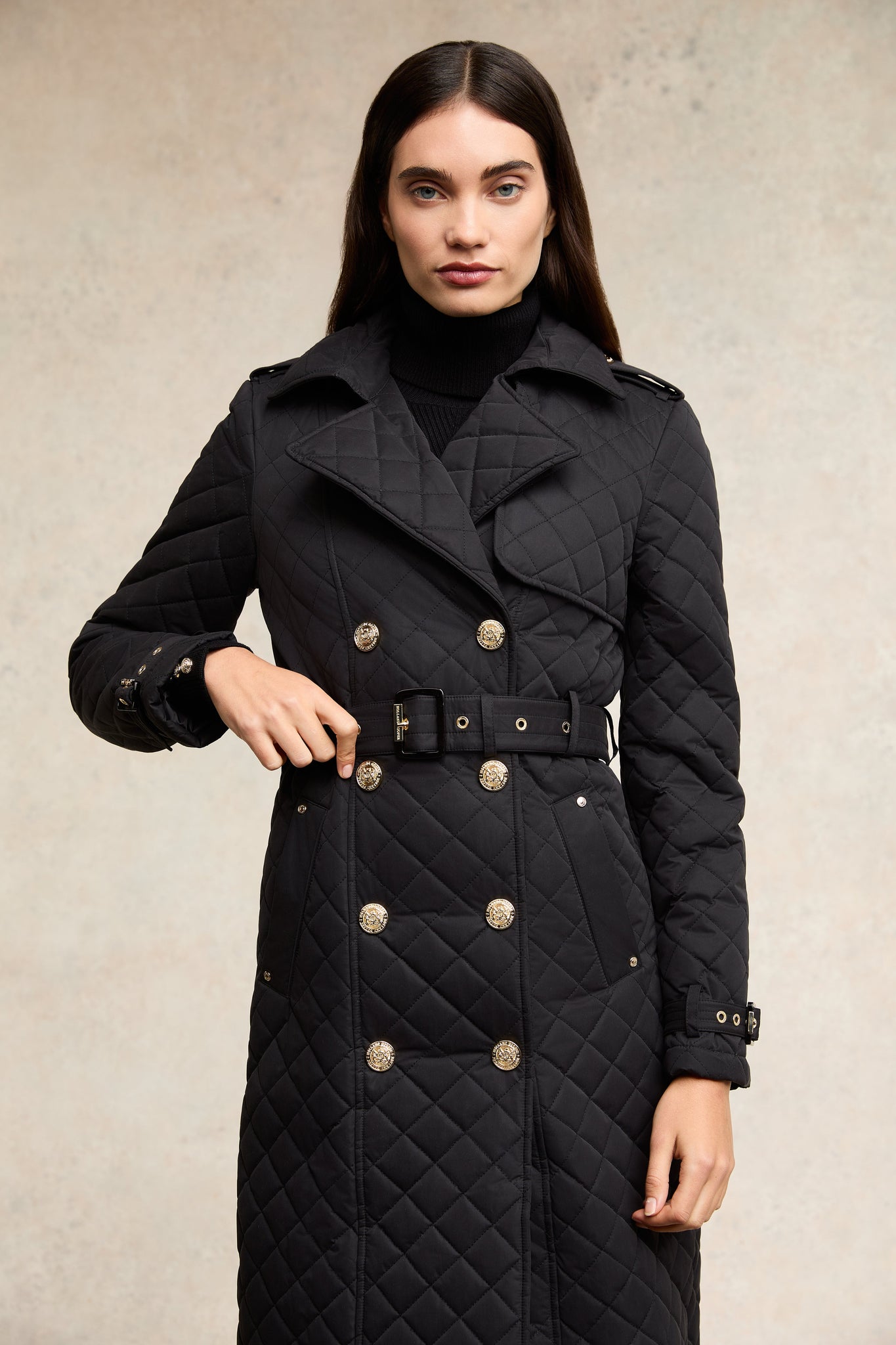 Full Length Enstone Quilted Trench Coat (Black)