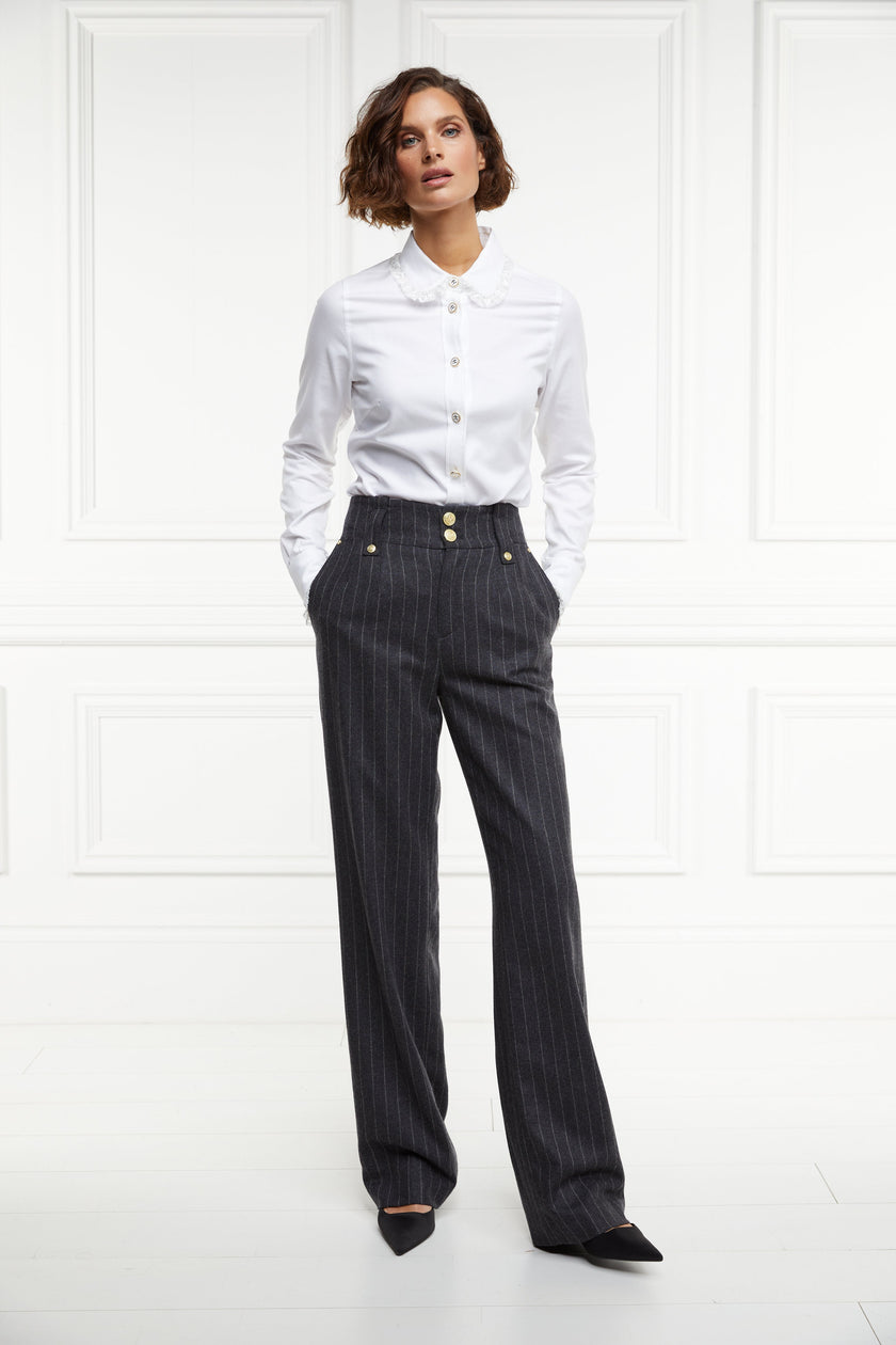 High Waisted Straight Trouser (Charcoal Pinstripe)