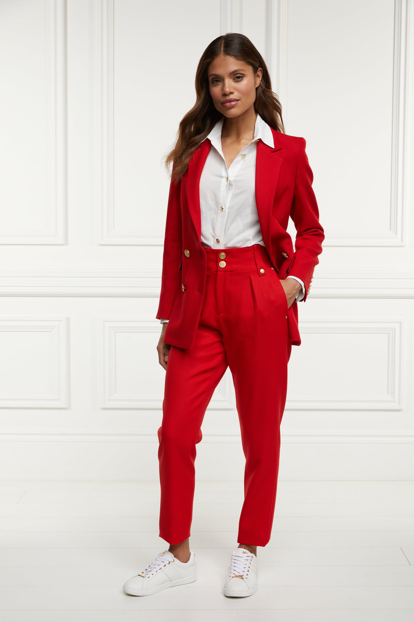 High Waisted Peg Trouser (Red Barathea)