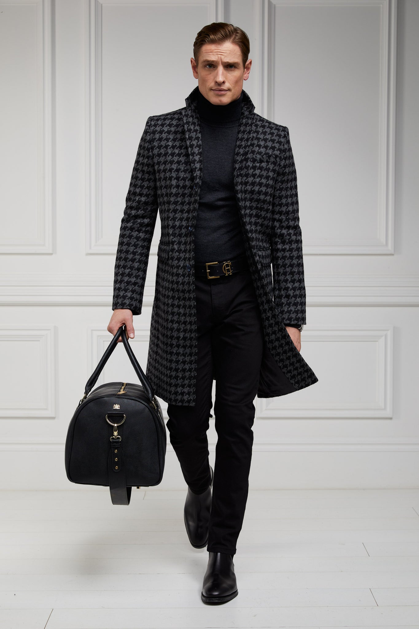 The Cheltenham Coat (Large Scale Charcoal Houndstooth)