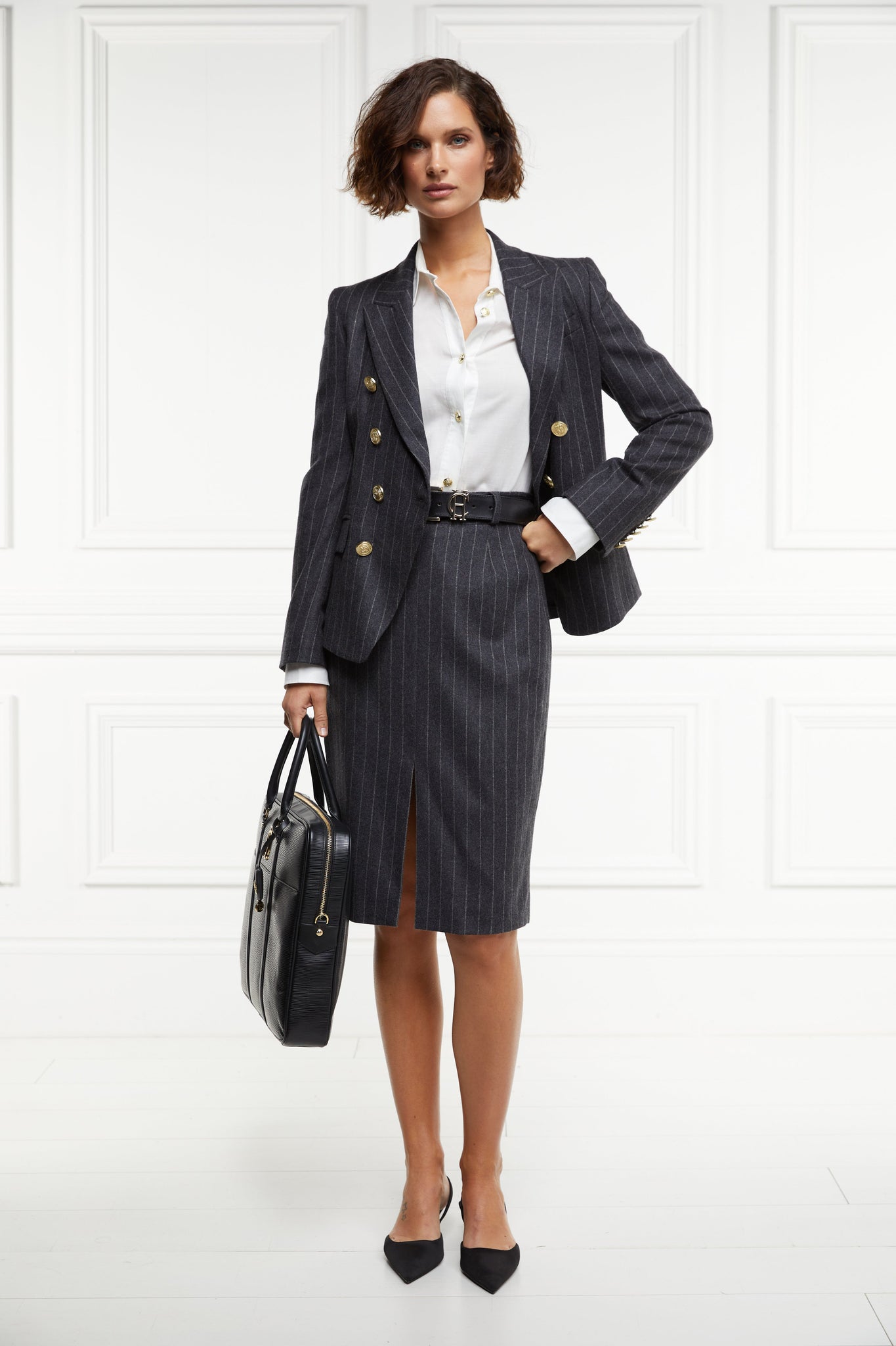 Mayfair Pencil Skirt (Charcoal Pinstripe)