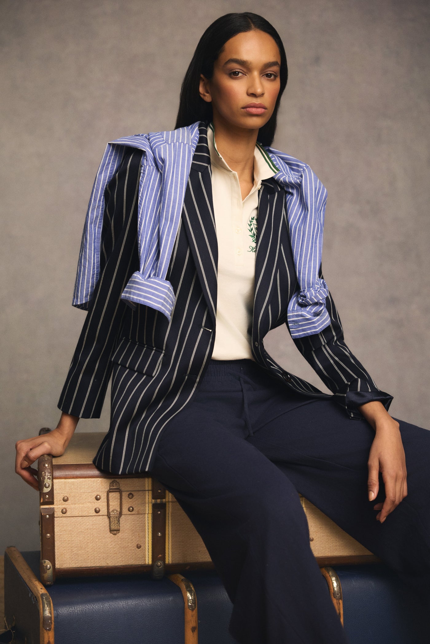 Single Breasted Belgravia Blazer (Ink Navy Wide Stripe)