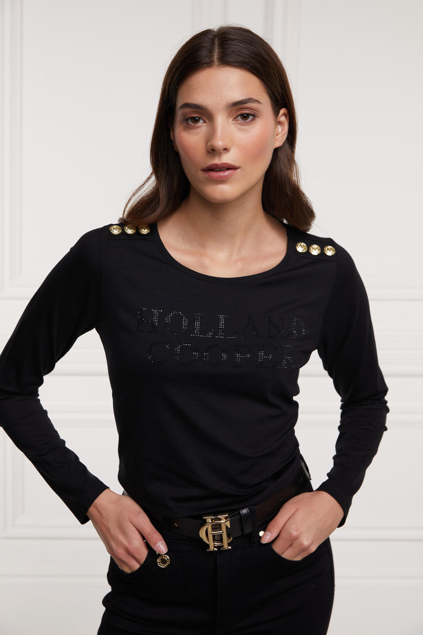 Diamante Long Sleeve Crew Neck Tee (Black)