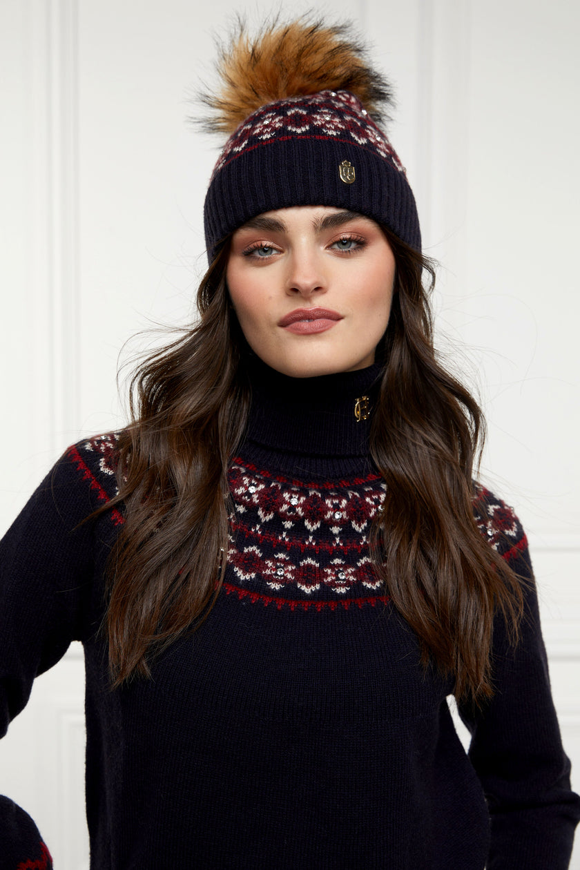 Jennifer Fairisle Bobble Hat (Ink Navy)