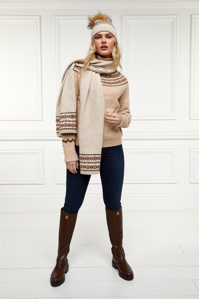 Jennifer Fairisle Scarf (Light Camel)