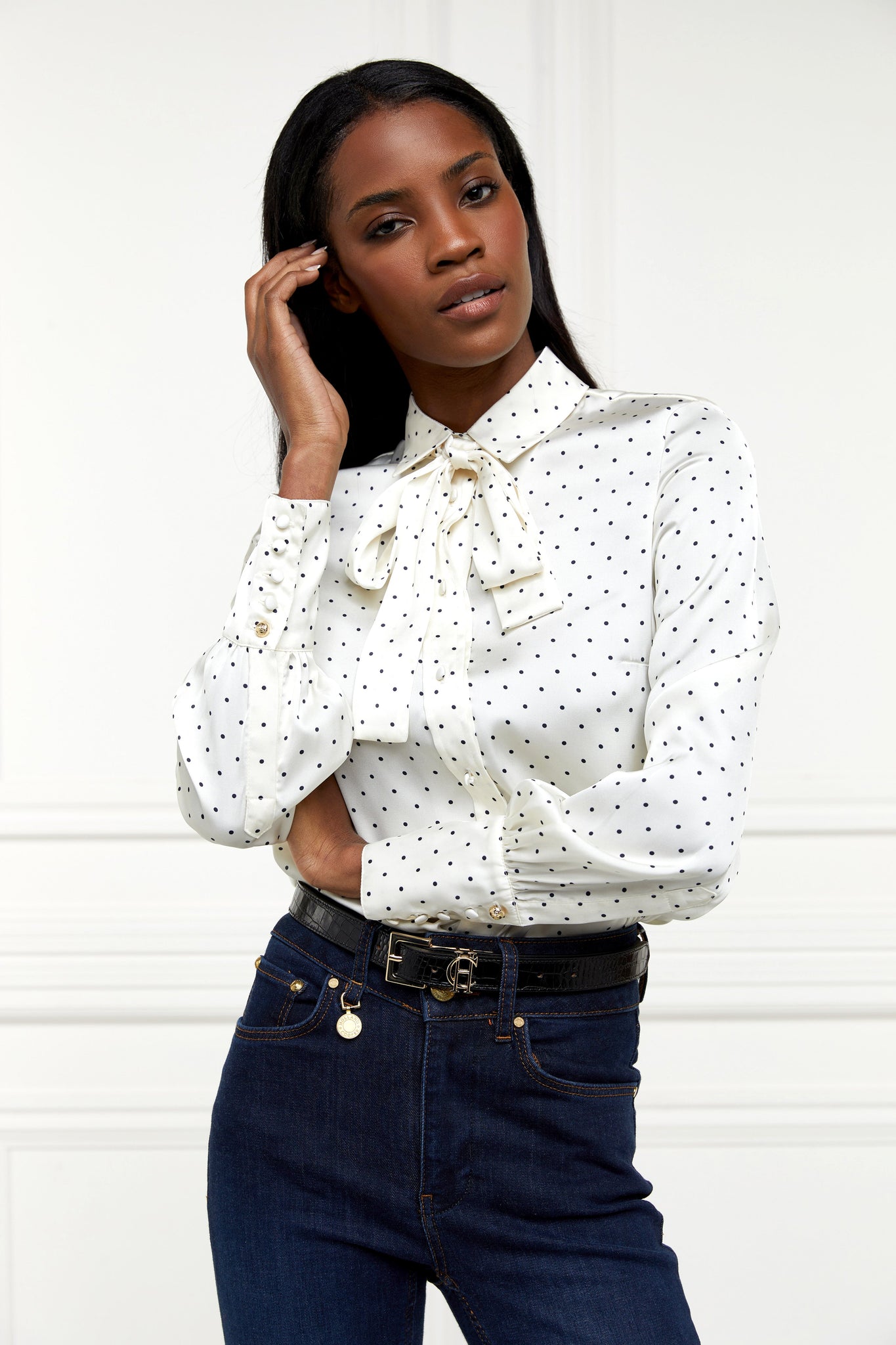 Penny Satin Shirt (Cream Polka Dot)