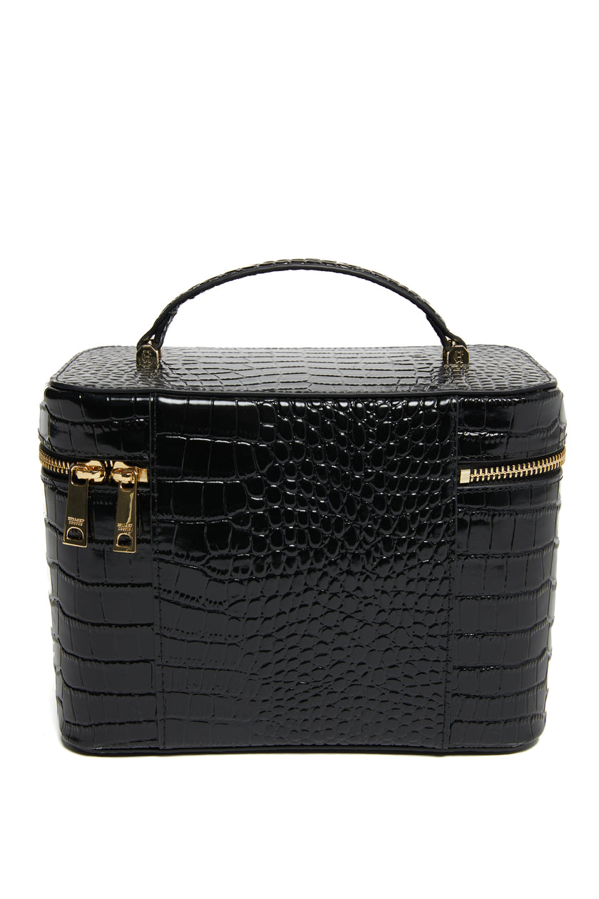 Travel Makeup Bag (Black Croc)