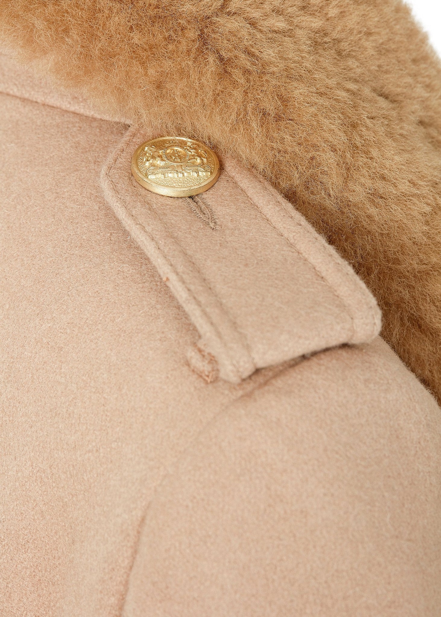 womens natural wool houndstooth double breasted full length trench coat with natural faux fur collar