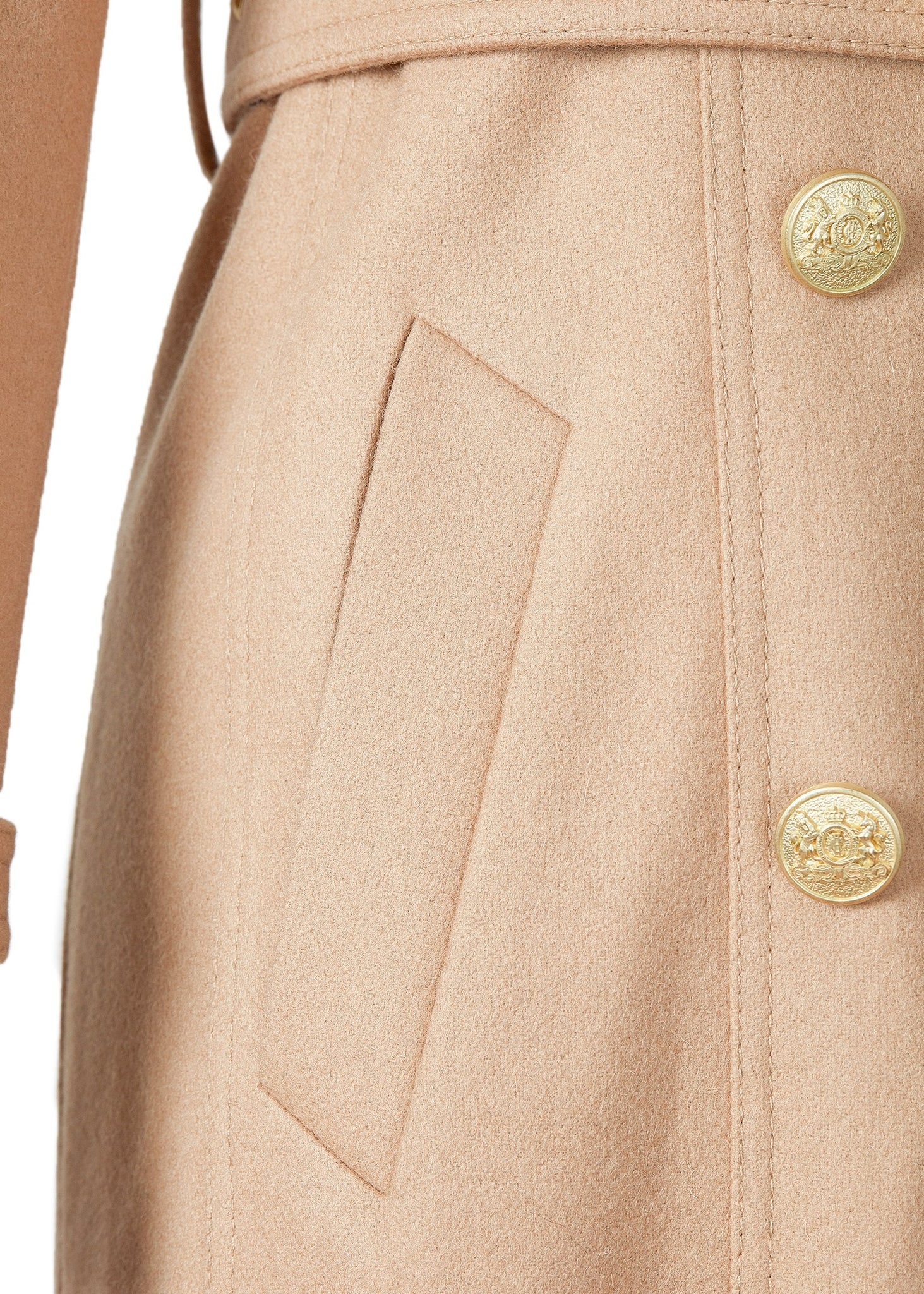 womens natural wool houndstooth double breasted full length trench coat with natural faux fur collar