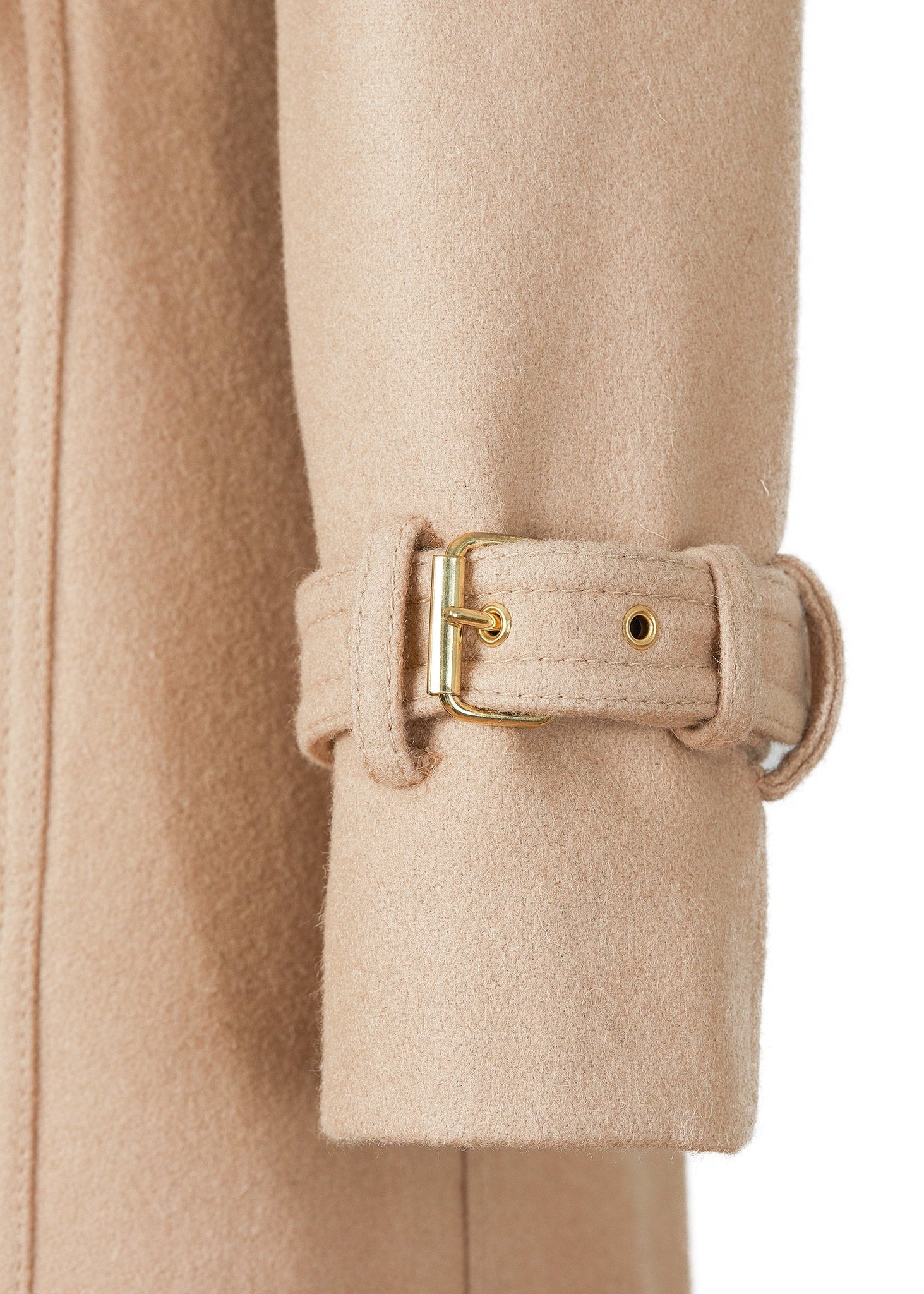 womens natural wool houndstooth double breasted full length trench coat with natural faux fur collar