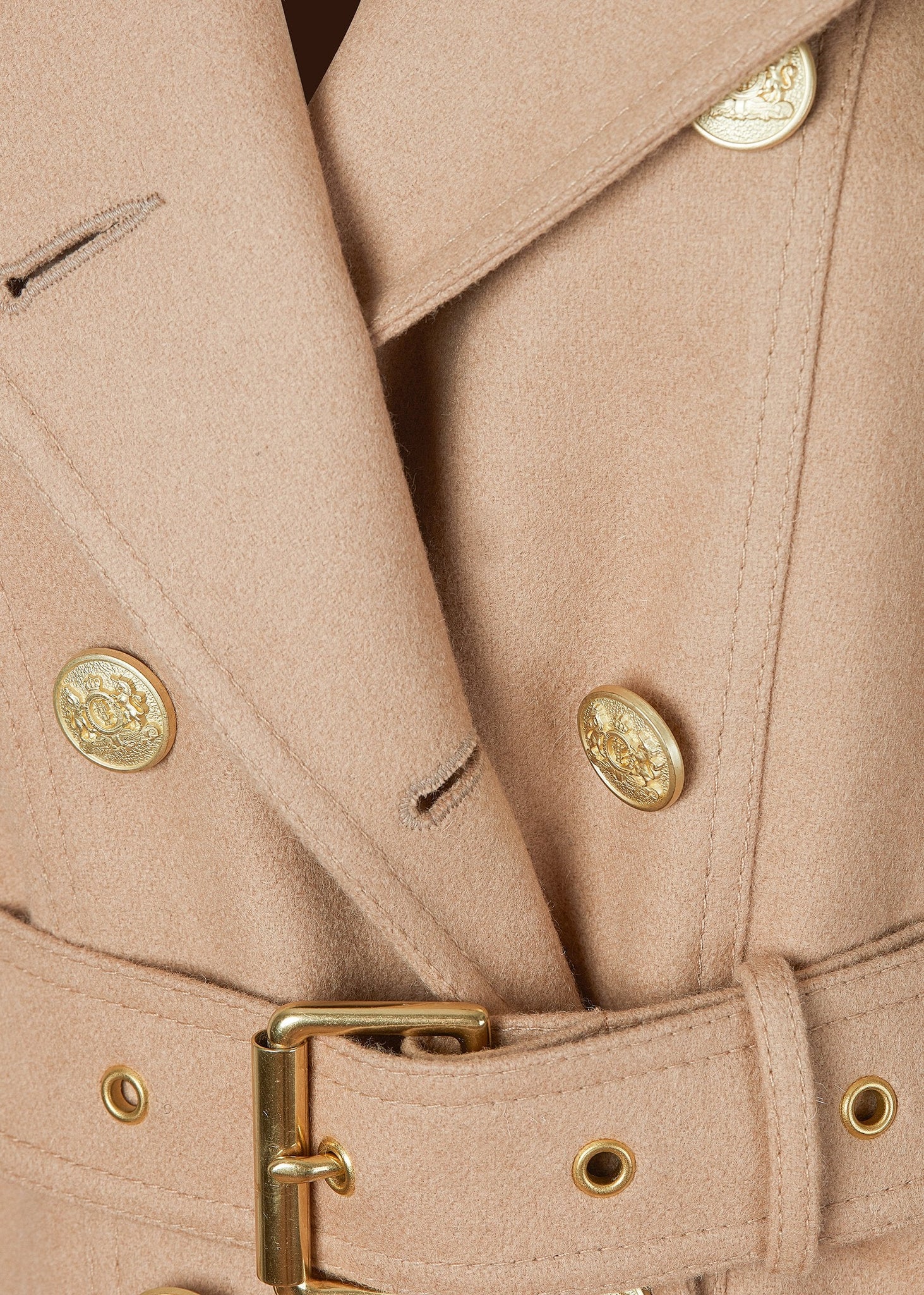 womens natural wool houndstooth double breasted full length trench coat with natural faux fur collar