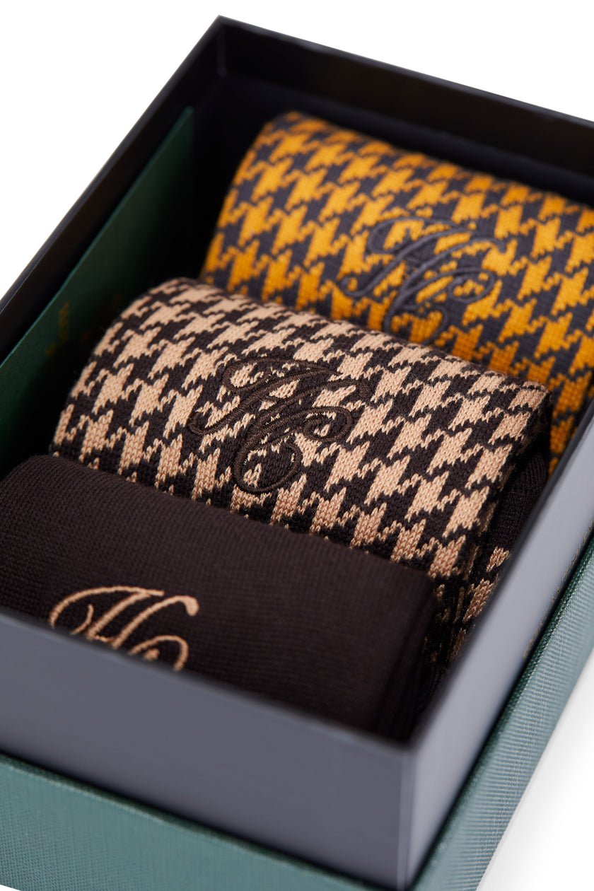 Men's Sock Gift Box (Chocolate Houndstooth Set)