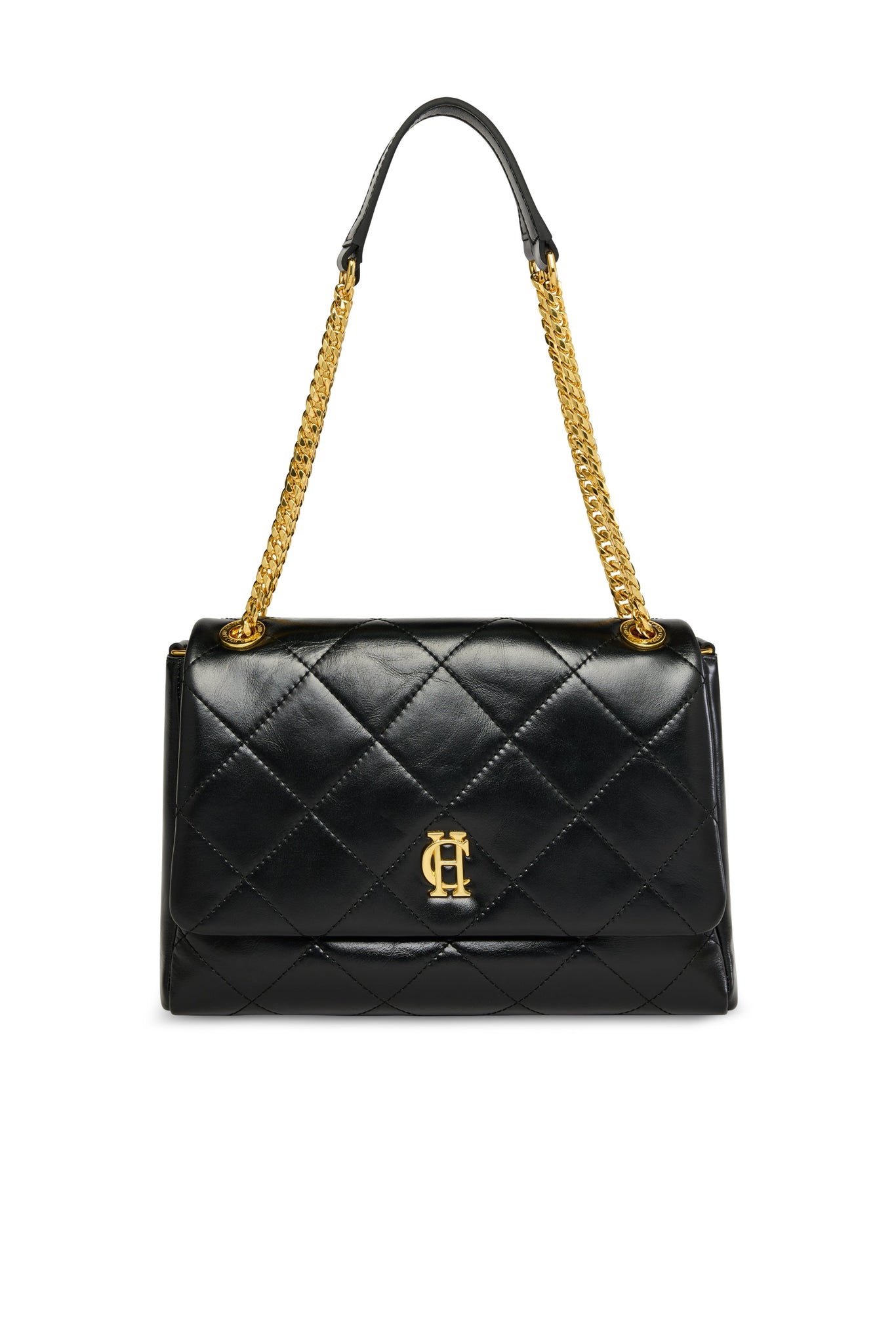 Milan Midi Shoulder Bag (Black Leather)
