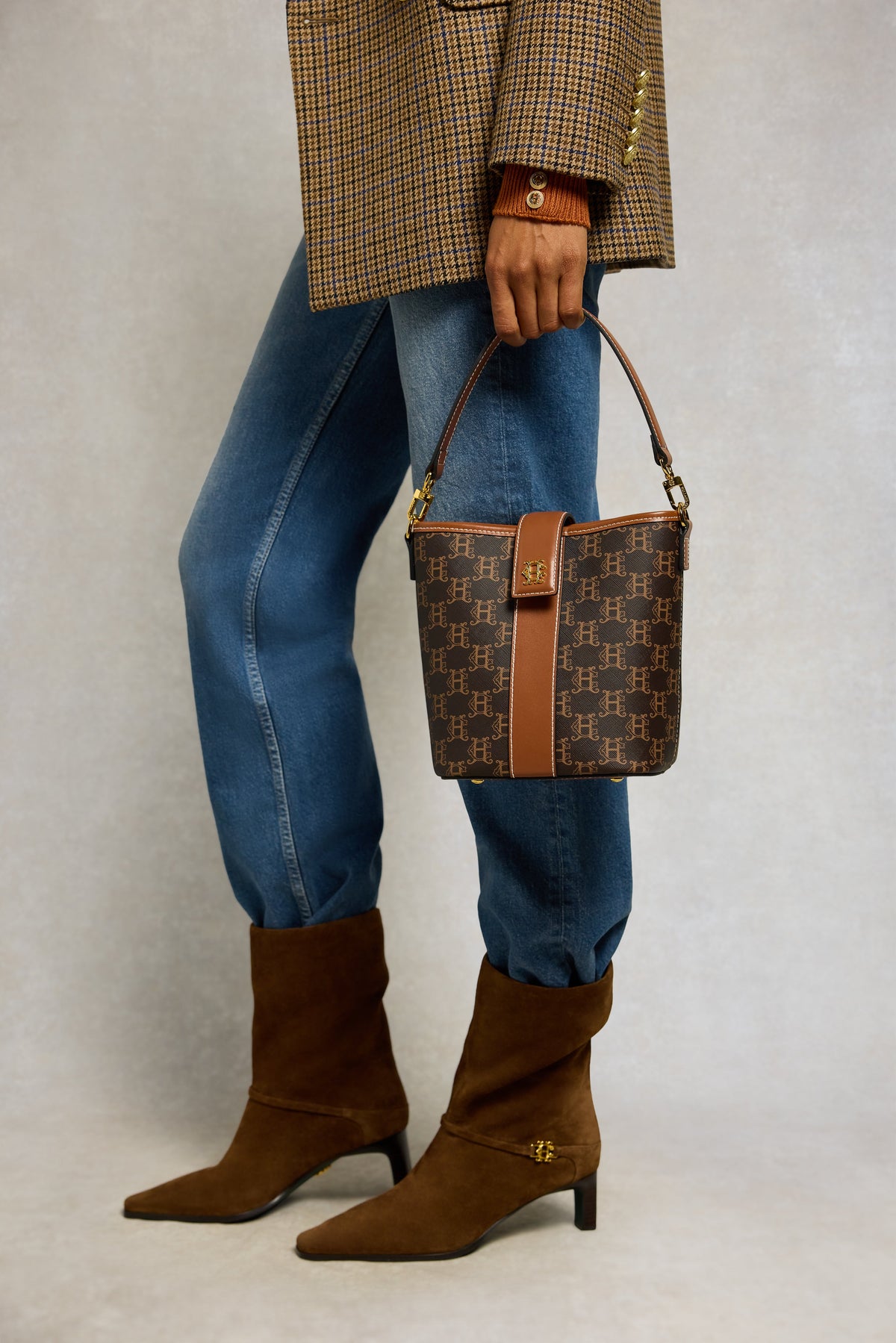 Milan Mini Bucket Bag (Tan Monogram)