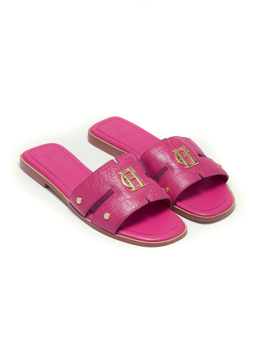 Monogram Slides (Pink Croc)