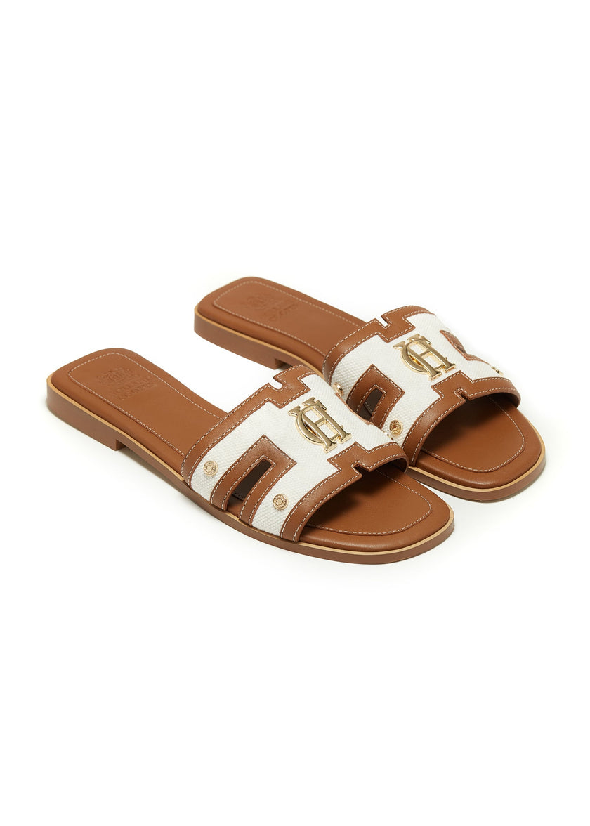 Monogram Slides (Tan Canvas)