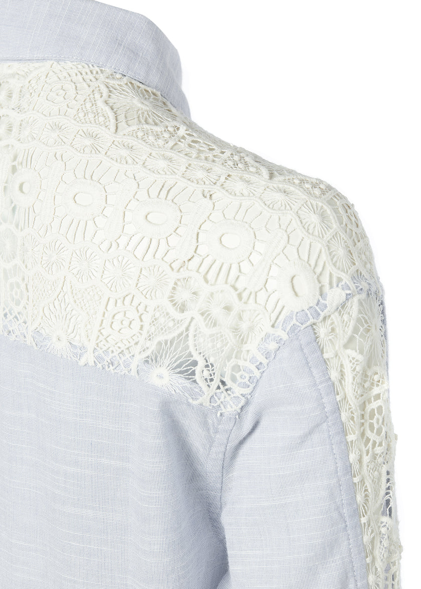 Oversized Cotton Lace Shirt (Tick Stripe Sky Blue)