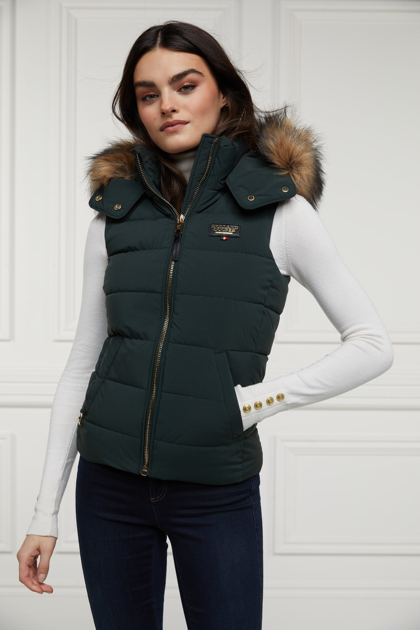 Green faux fur gilet online