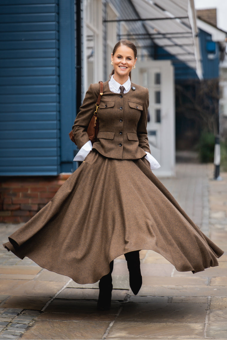 360 Maxi Tweed Circle Skirt (Tobacco Herringbone)