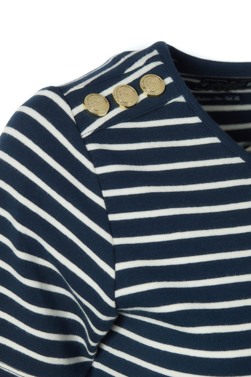 Padstow Crew Neck Tee (Ink Navy Natural Stripe)