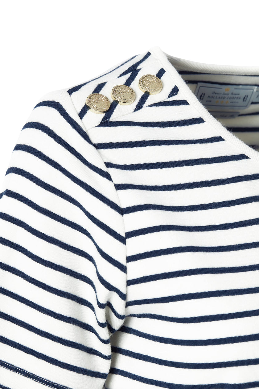 Padstow Crew Neck Tee (Natural Ink Navy Stripe)