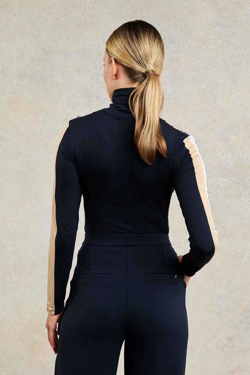 Panel Long Sleeve Roll Neck (Navy Ecru)