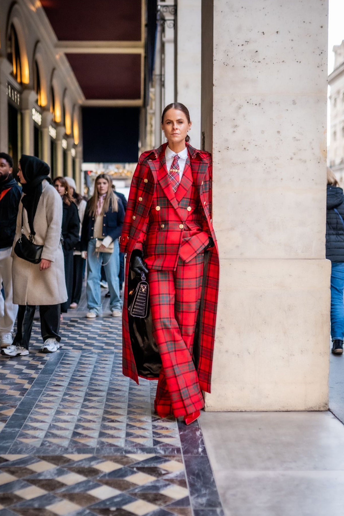 High Waisted Wide Leg Trouser - Turn Up (Red Tartan)