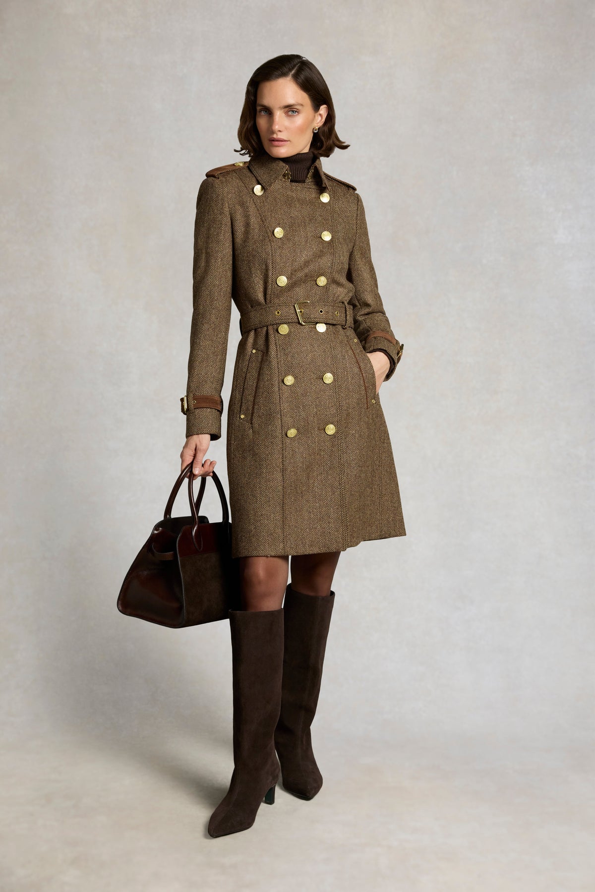 Marlborough Trench Coat (Large Scale Brown Herringbone)