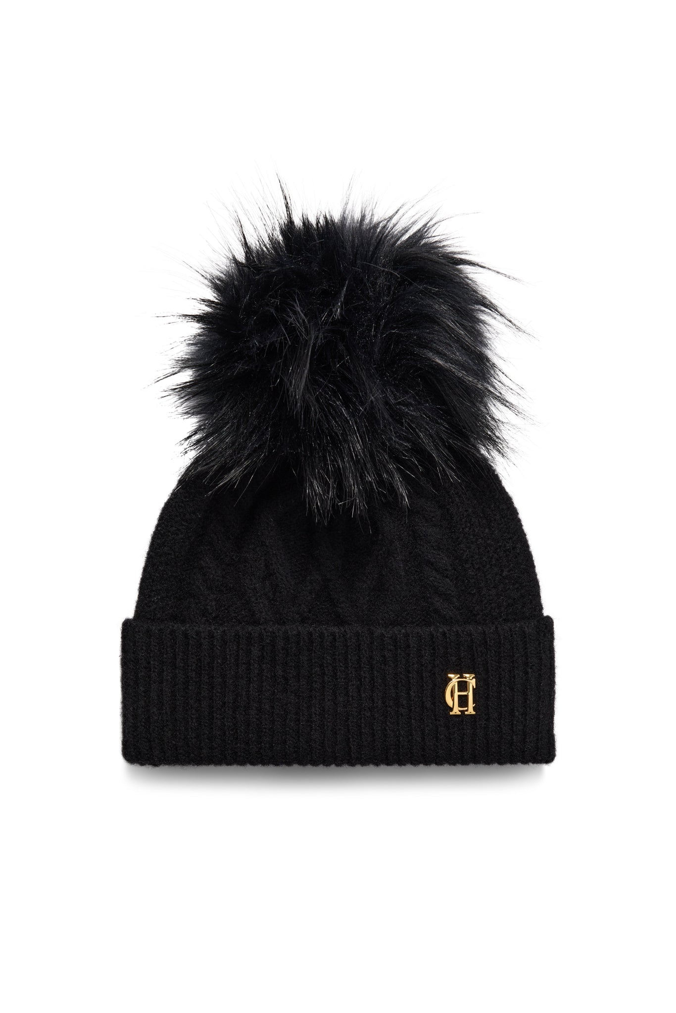 Sloane Cable Bobble Hat & Fingerless Glove Set (Black)