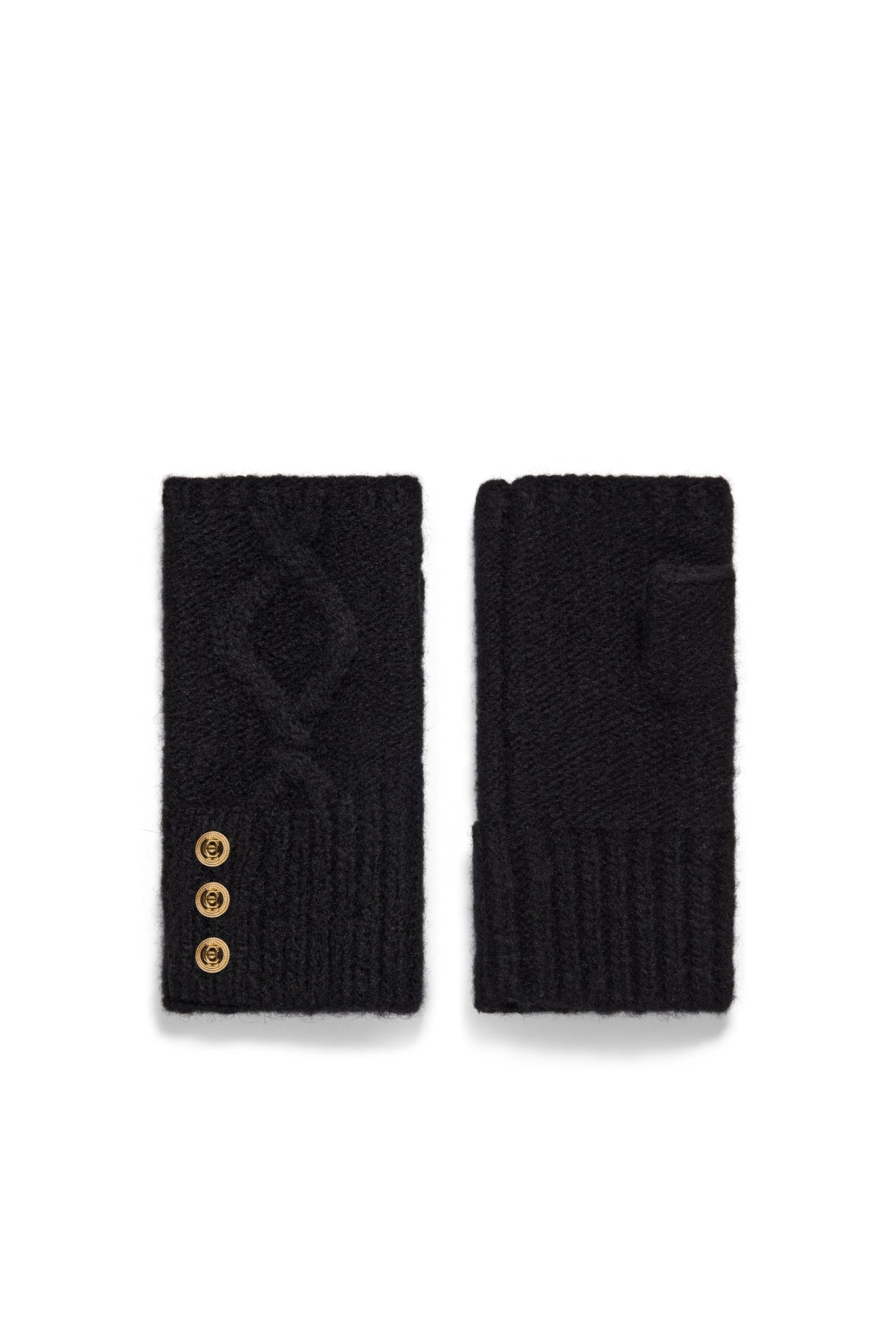 Sloane Cable Bobble Hat & Fingerless Glove Set (Black)