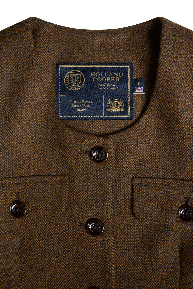 Tailored Peplum Jacket (Tobacco Herringbone)