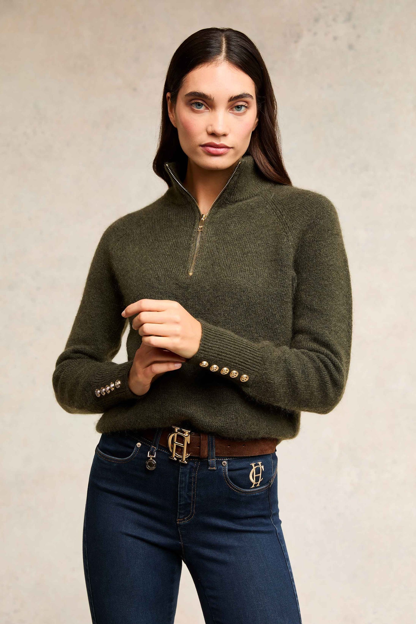 Tori Half Zip Knit (Forest Green)